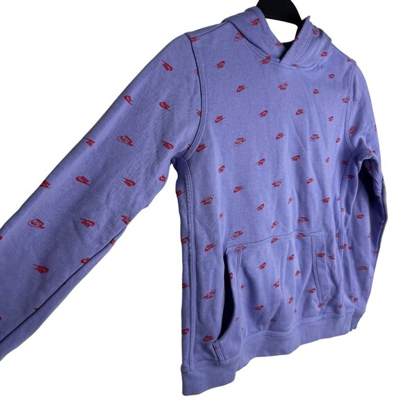 Nike Youth Size Large Purple‎ Hoodie With Red Logo Print & Front Kangaroo Pocket - Picture 5 of 11